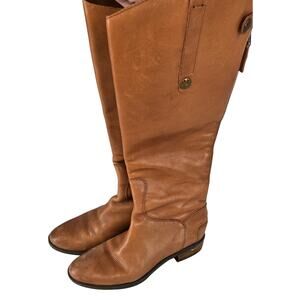 Sam Edelmen Penny Wide Calf Leather Riding Boot Whiskey Leather Brown Distressed